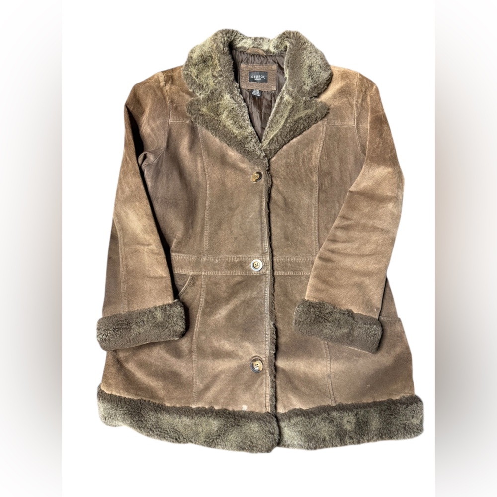 VTG Leather Suede Brown Faux Fur Trim Penny Lane Coat George Size 1X